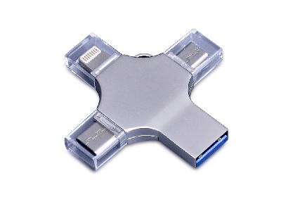 USB 3.0-флешка на 64 Гб 4-в-1 с разъемами Micro USB, Type-C и Lightning