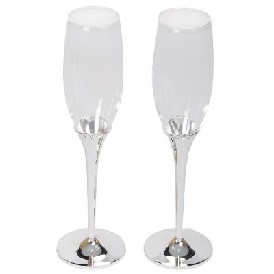 Бокалы для шампанского "Crystal" (2шт), D=6,8см, Н=25,2см, стекло, посеребренный металл,лаковое покр