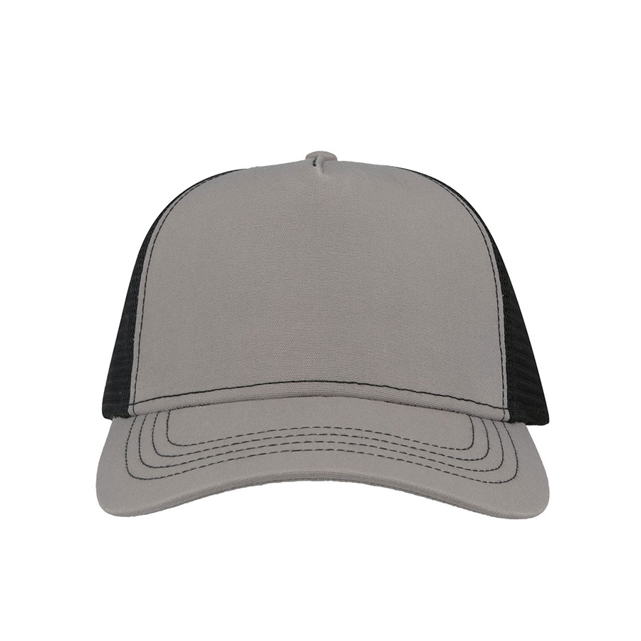 Бейсболка "RAPPER CANVAS", 5 клиньев, серый/черный, пласт.заст, 100% хлопок,100% полиэстер, 260 г/м2