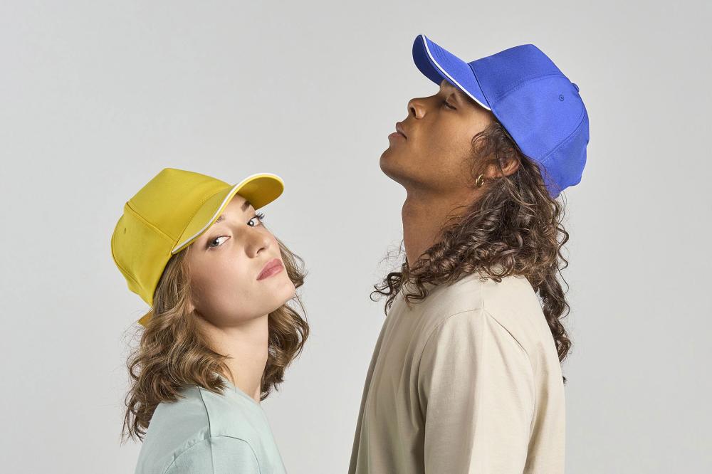 Бейсболка RECY FIVE PIPING, 5 клиньев, застежка-липучка, белый/тёмно-синий, 100% полиэстер, 220 г/м2