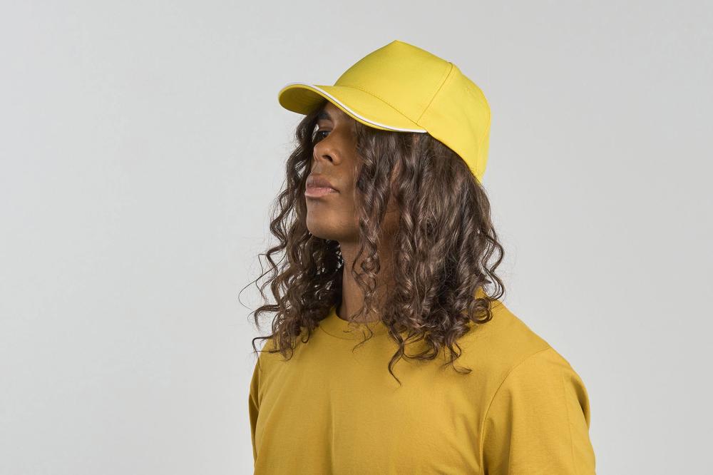 Бейсболка RECY FIVE PIPING, 5 клиньев, застежка-липучка, белый/тёмно-синий, 100% полиэстер, 220 г/м2