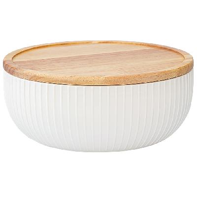 Салатник с крышкой из каучукового дерева soft ripples, dual glazing, D22 см