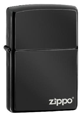 Зажигалка ZIPPO Classic с покрытием Ebony™, латунь,  с логотипом, глянцевая, 38x13x57 мм