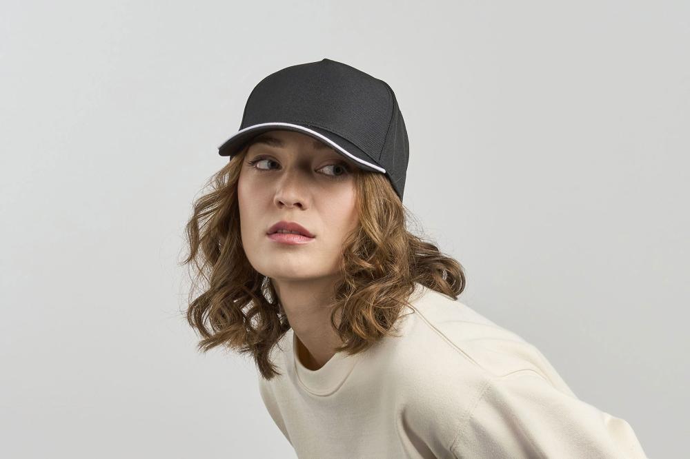 Бейсболка RECY FIVE PIPING, 5 клиньев, застежка-липучка, белый/тёмно-синий, 100% полиэстер, 220 г/м2