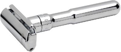 Станок Тобразный для бритья MERKUR FUTUR 701, глянцевое хромированное покрытие, прямой срез, закрытый гребень, длинная ручка, лезвие в комплекте(1шт)