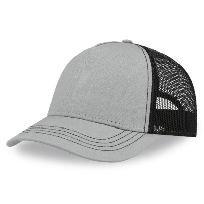 Бейсболка "RAPPER CANVAS", 5 клиньев, серый/черный, пласт.заст, 100% хлопок,100% полиэстер, 260 г/м2